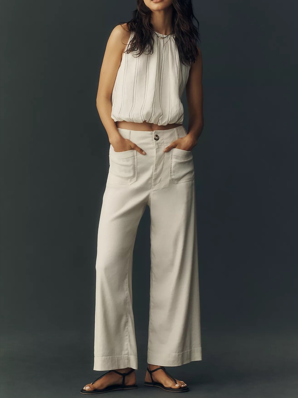Maeve Colette Linen Stretch High Rise Wide Leg Pants 30